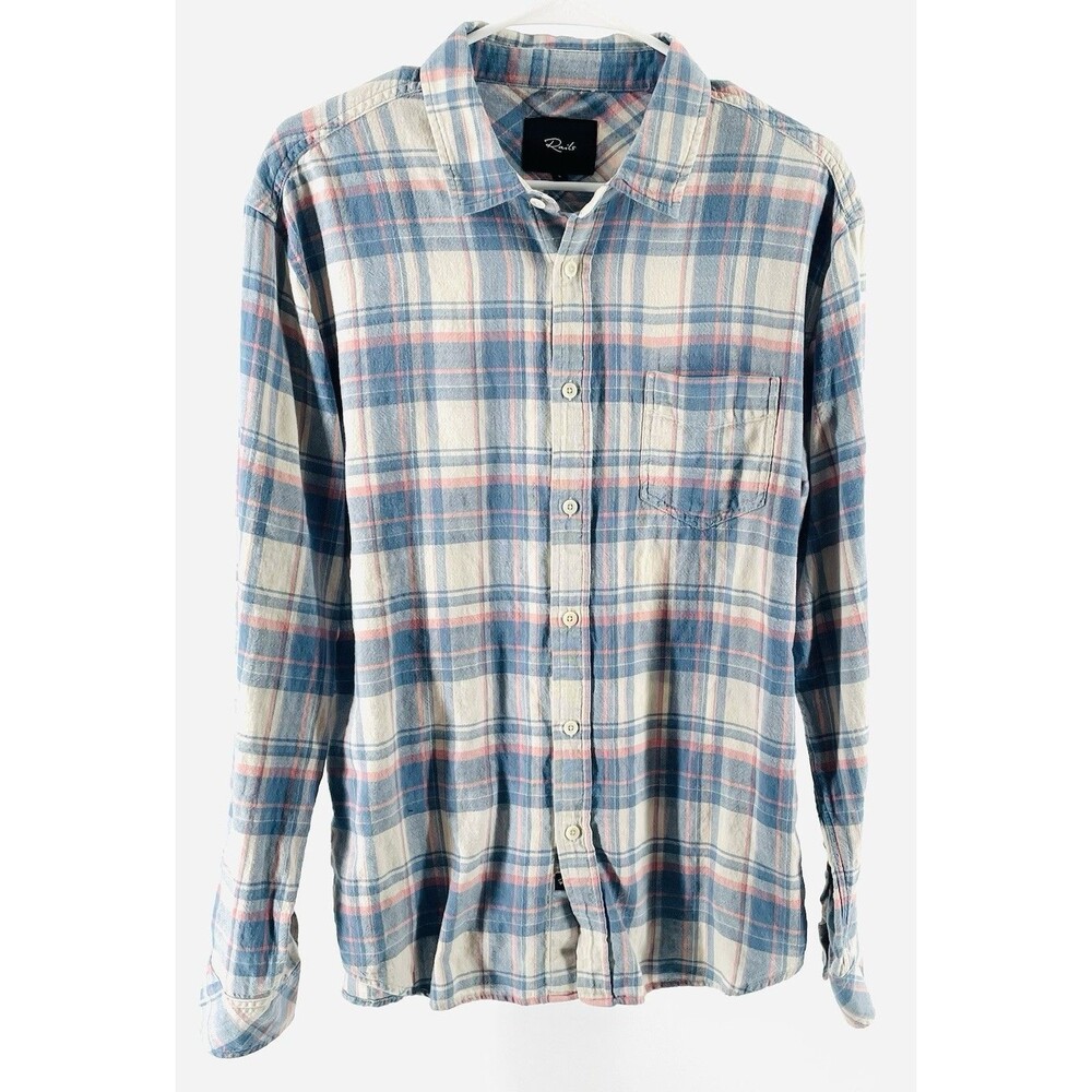 RAILS Desert Agave Blue Pink Plaid Flannel Button Up Shirt Size Large Cotton